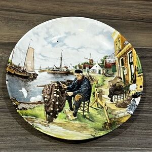 Vintage 1984 Royal Schwabap Holland Collector Plate Fisherman Repairing Net